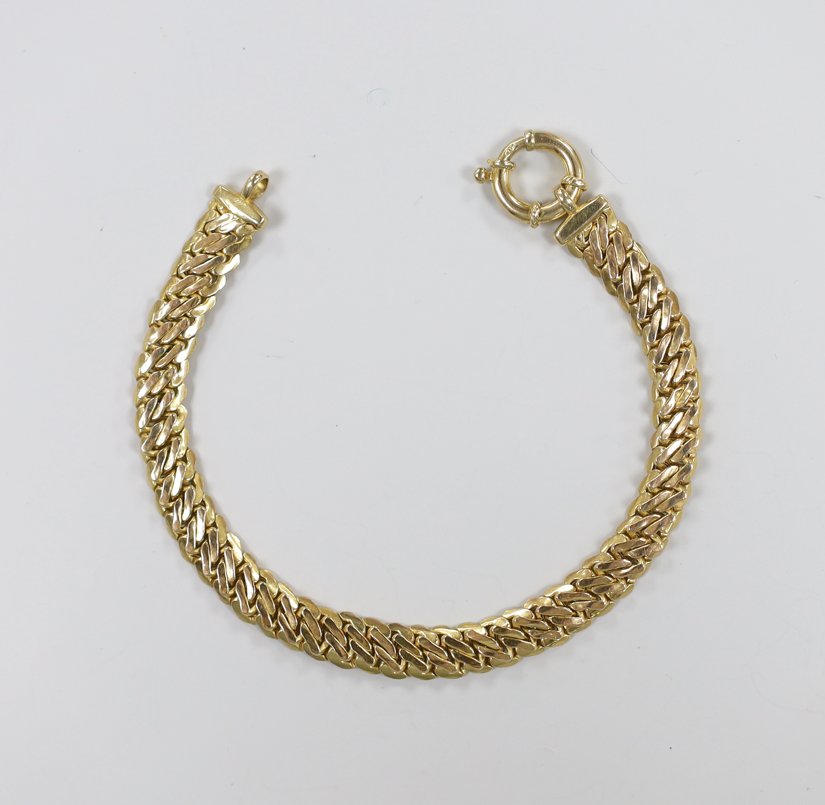 A modern 9ct gold fancy link bracelet, 20cm, 10.1 grams.